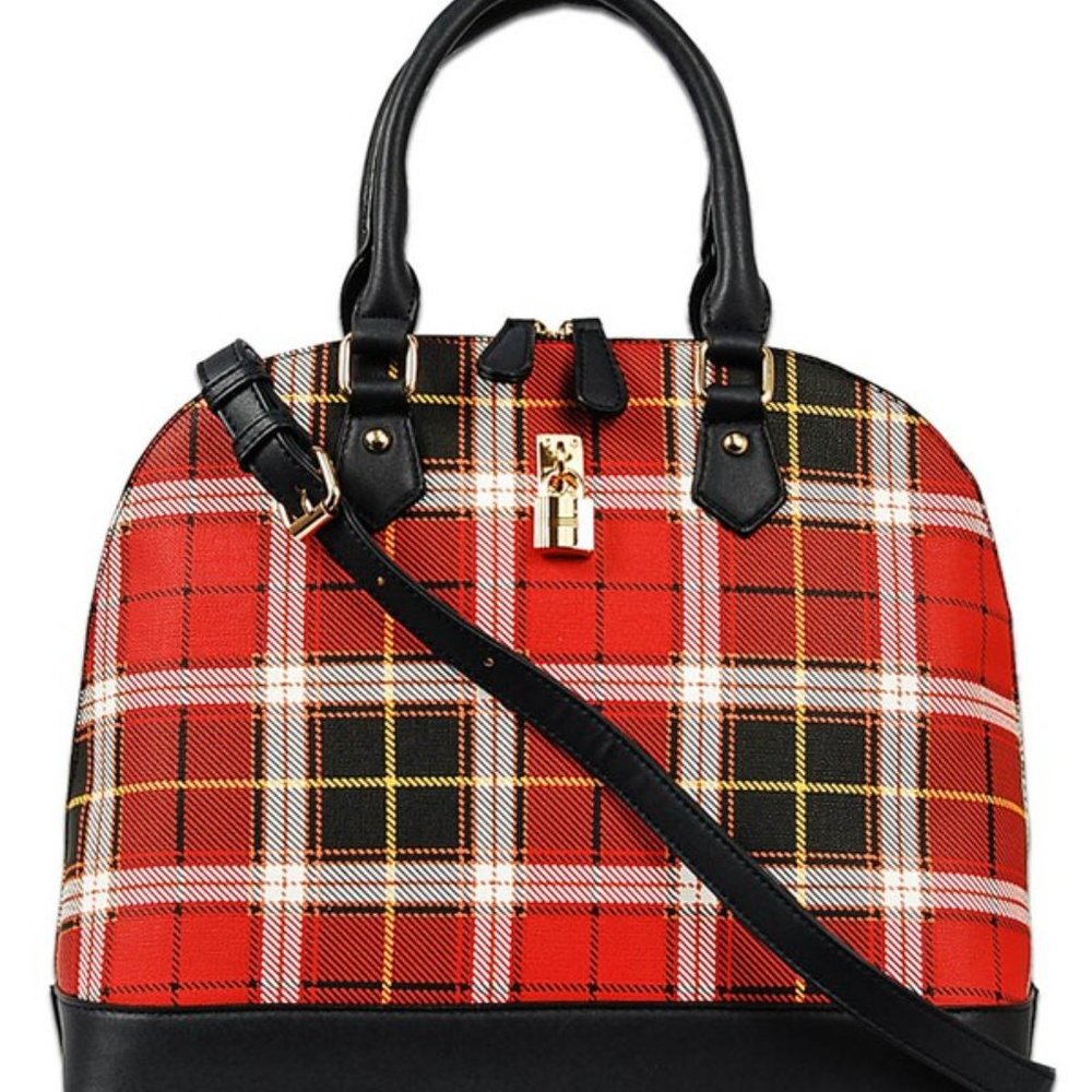 Red Black Buffalo Plaid Check Satchel Bag